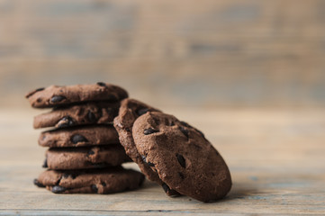 Chocolate cookies on wooden table