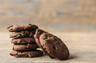 Chocolate cookies on wooden table