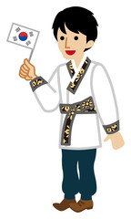 Korean man holding a National flag,Wearing Traditional clothing