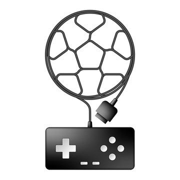Gamepad or joypad black color and football shape made from cable design illustration isolated on white background, with copy space