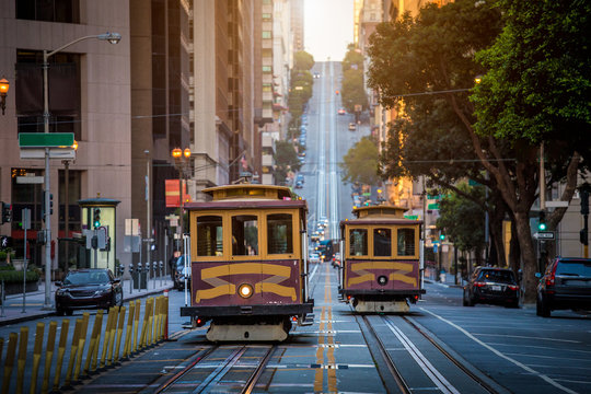San Francisco Cable Cars on California Street at sunrise, California, USA © JFL Photography