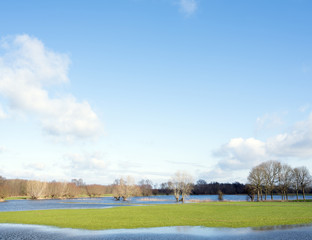 flooded flood plains of river ijssel near Zalk between Kampen and Zwolle in the netherlands