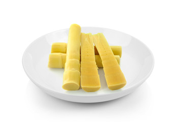 bamboo shoots in a plate on white background