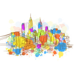 Colorful New York Metropolis Sketch