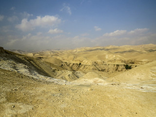 Judean Desert, Israel - Panorama of the  Judean Desert. Stop going to the St. George Monastery