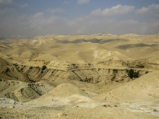 Judean Desert, Israel - Panorama of the  Judean Desert. Stop going to the St. George Monastery