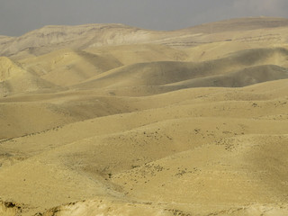 Judean Desert, Israel - Panorama of the  Judean Desert. Stop going to the St. George Monastery