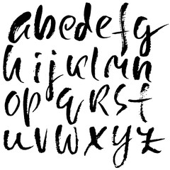 Handdrawn dry brush font. Modern brush lettering. Grunge style alphabet. Vector illustration.