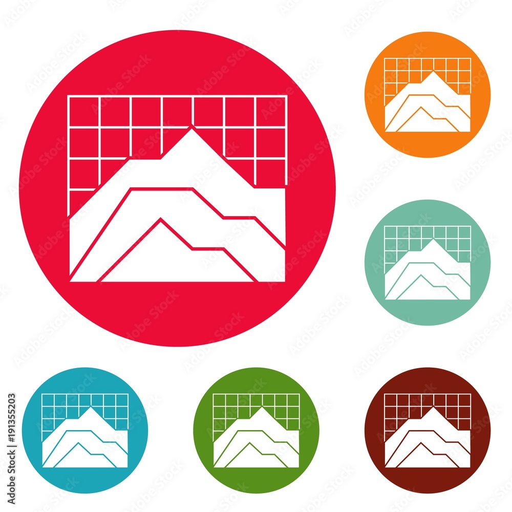 Poster graph icons circle set vector isolated on white background