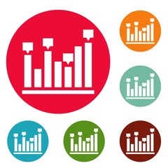 New chart icons circle set vector isolated on white background