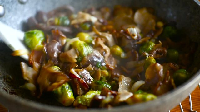 Brussels sprouts roasted with mushrooms