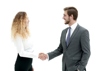 handshake of a businessman and business woman.
