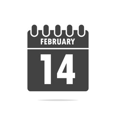 February 14 calendar icon isolated