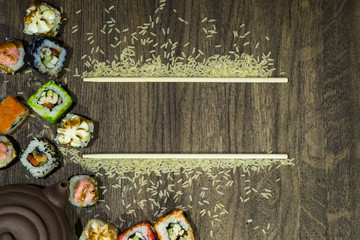 Obraz na płótnie Canvas Sushi background or backdrop.