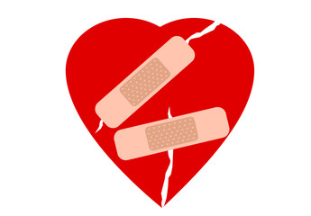 Cracked heart with plaster illustration vector