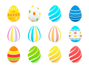 Set of Easter Eggs Vector illustration, Colorful eggs isolated on white background.