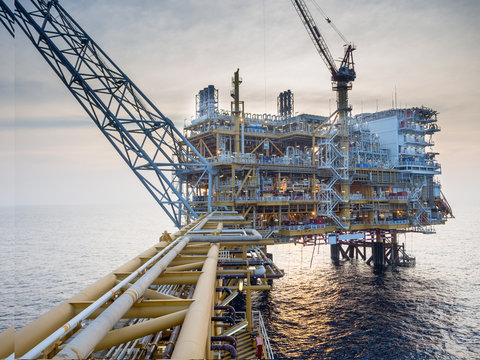 Offshore platform in sunset