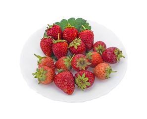 group of stawberries isolated in a white plate on white background