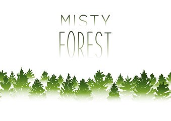 Misty coniferous forest sihouette on white background