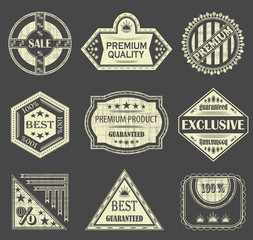Vector set of vintage labels. Premium labels. Grunge design