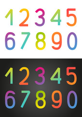 Set of rainbow numbers on white and dark backgrounds