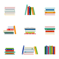 Set of stacks of books, groups of books, vector illustration