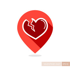 Broken heart pin map icon