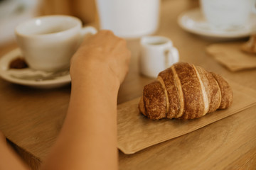 Breakfast And Coffee On A Wooden Table