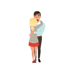 Young man hugging his blonde woman, embraces of a loving couple vector Illustration