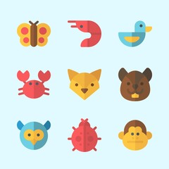Icons about Animals with butterfly, ladybug, squirrel, fox, owl and crab
