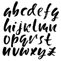 Handdrawn dry brush font. Modern brush lettering. Grunge style alphabet. Vector illustration.