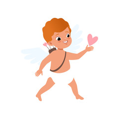 Cute redhead baby Cupid character, Happy Valentines Day concept vector Illustration
