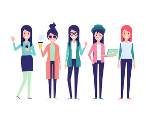 Fototapeta premium Hipster girls vector illustration.