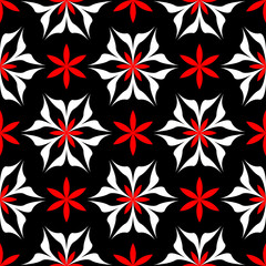 Black red and white flower elements. Seamless background