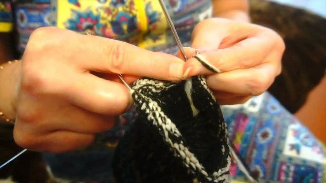 woman knit wool socks , slow motion