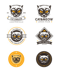 Set logo illustration cat. Cat face logo, emblems design - vector illustration. Icons and labels illustration cat head. Animal logo template