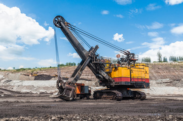 Mining Equipment or Mining Machinery, Bulldozer, wheel loader, shovels, loading of coal, ore on the dump truck from open-pit or open-cast mine as the Coal Production.