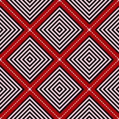 Red seamless background with black and white geometric pattern