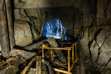 Underground abandoned ore mine shaft tunnel gallery