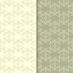 Olive green floral backgrounds. Set of seamless patterns