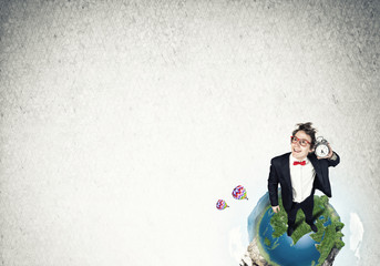 Comic businessman in red glasses