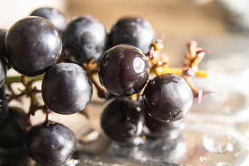 washing black ripe grapes