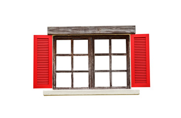 Red wooden window isolate on white background
