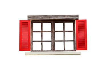 Red wooden window isolate on white background
