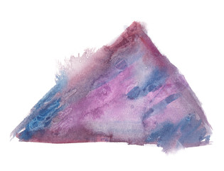 Uneven hand drawn triangle painted in blue and purple watercolor on clean white background