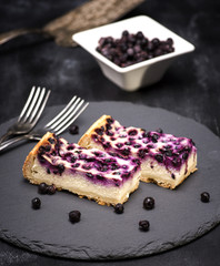 pie of cottage cheese and blueberries