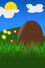 Easter egg in the grass with blue sky