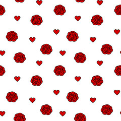 cute lovely seamless vector pattern background illustration with red rose and hearts