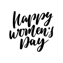 Happy Women's Day text for greeting card. Romantic calligraphic phrases for March, 8 isolated on white background. Lettering postcard. Modern handlettering design