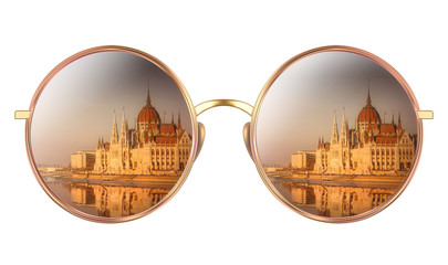 Sunglasses with reflection of Hungarian Parliament